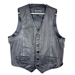 VTG WILSONS The Leather Experts 4 Button Classic Biker Suit Vest Mens L Black